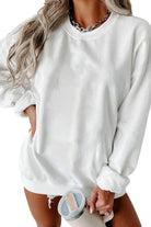 Parchment Solid Fleece Loose Crew Neck Sweatshirt - Stormyjay