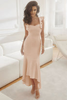 Apricot Pink Crossed Backless Mermaid Trim Wedding Party Dress - Stormyjay