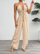 Women's Solid Backless Criss Cross Halter Neck V-neck Wide-Leg Jumpsuit H8B8TVWV6E - Stormyjay