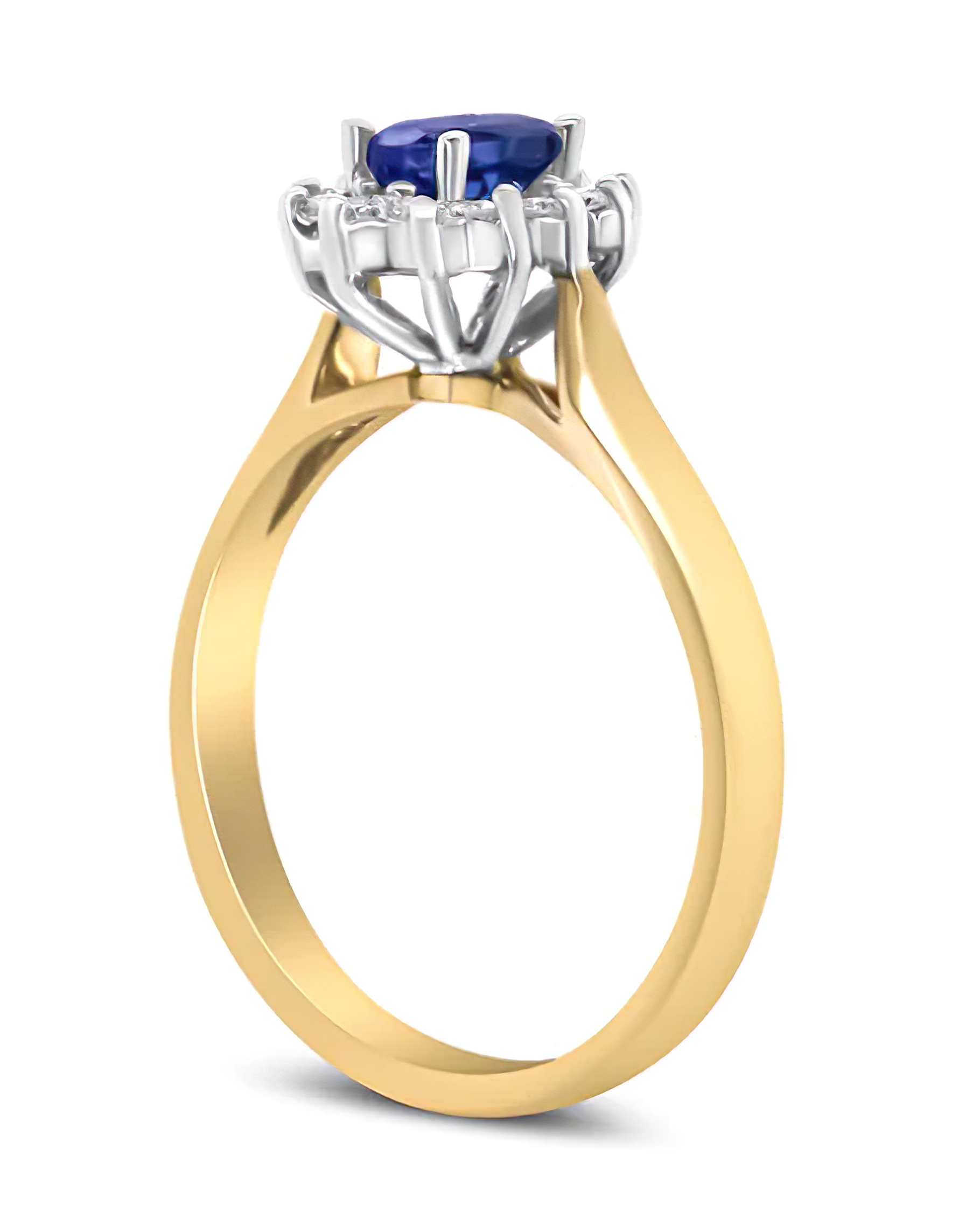 14K Yellow Gold 1/5 Cttw Round Diamond and 6x4mm Oval Blue Tanzanite Halo Ring (H-I Color, I1-I2 Clarity) - Size 7.75 - Stormyjay