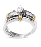 14K Yellow and White Gold 1/3 Cttw Marquise Diamond Cocktail Engagement Ring Set (H-I Color, SI1-SI2 Clarity) - Stormyjay