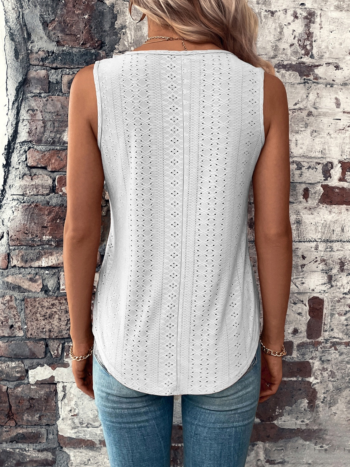 Eyelet V-Neck Wide Strap Tank - Stormyjay