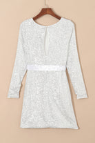 Silvery Sequin Long Sleeve Tie Waist Mini Dress - Stormyjay