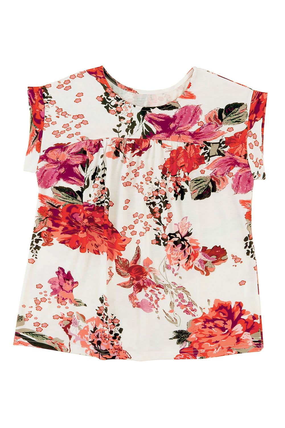 Red Floral Print Short Sleeve Blouse for Women - Stormyjay