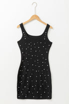 Black Pearl Beaded Sleeveless Square Neck Bodycon Dress - Stormyjay