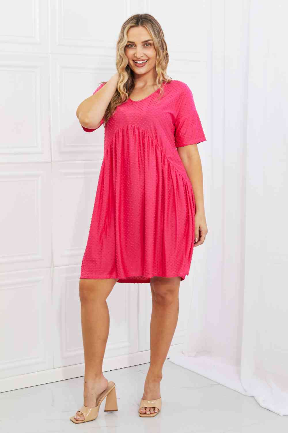 BOMBOM Another Day Swiss Dot Casual Dress in Fuchsia - Stormyjay