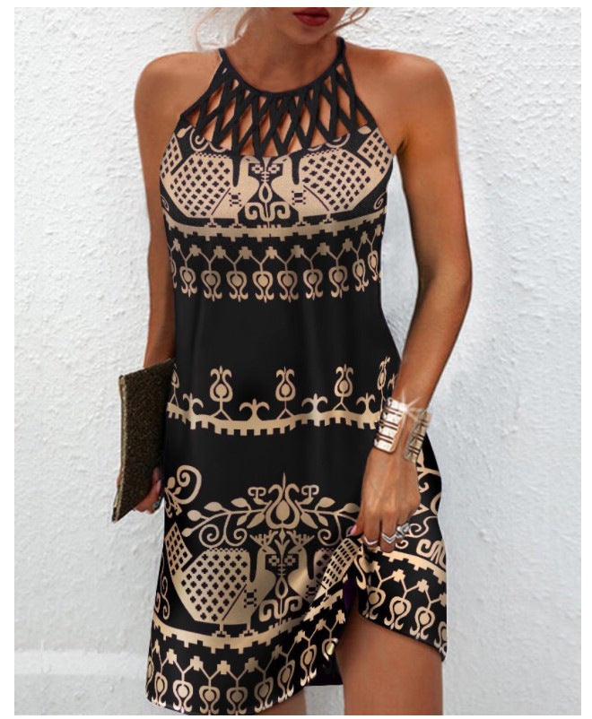 Fashion Print Casual Halter neck Dresses for Women Summer Clothes - Stormyjay