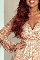 Apricot Wrapped V-neck Sequin Dress - Stormyjay