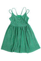 Green Double Straps Metallic Shining Skater Dress - Stormyjay