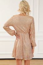 Apricot Wrapped V-neck Sequin Dress - Stormyjay