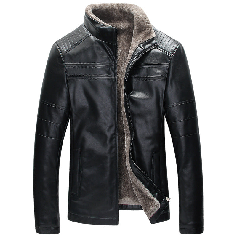 Men PU Leather Stand Collar Jacket - Stormyjay