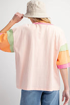 Green Color Block Sleeve Round Neck Oversize Top - Stormyjay