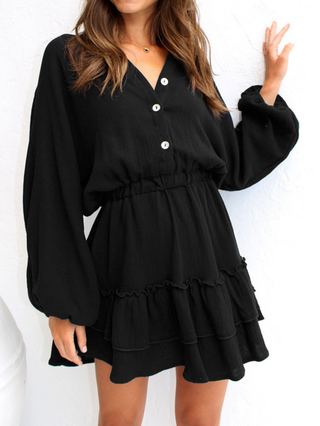 Long Lantern Sleeve Pleated Dress H4QDHWZCZH - Stormyjay