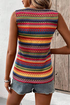 Yellow Ethnic Wavy Pattern Round Neck Sleeveless Top - Stormyjay