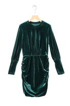 Green Velvet Puff Sleeve Ruched Bodycon Dress - Stormyjay