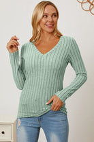 Basic Bae Full Size Ribbed V-Neck Long Sleeve T-Shirt - Stormyjay