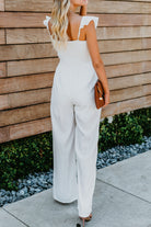 Apricot Smocked Ruffle Strap Pocket Wide Leg Jumpsuit - Stormyjay