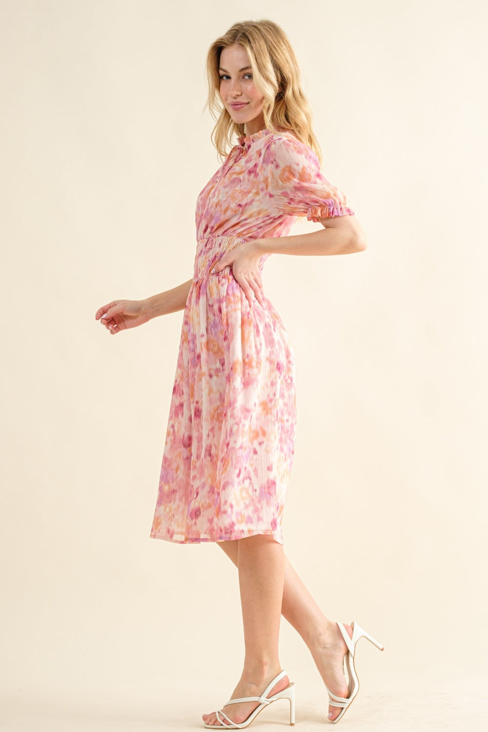 And The Why Full Size Smocked Waist Printed Midi Dress - Stormyjay