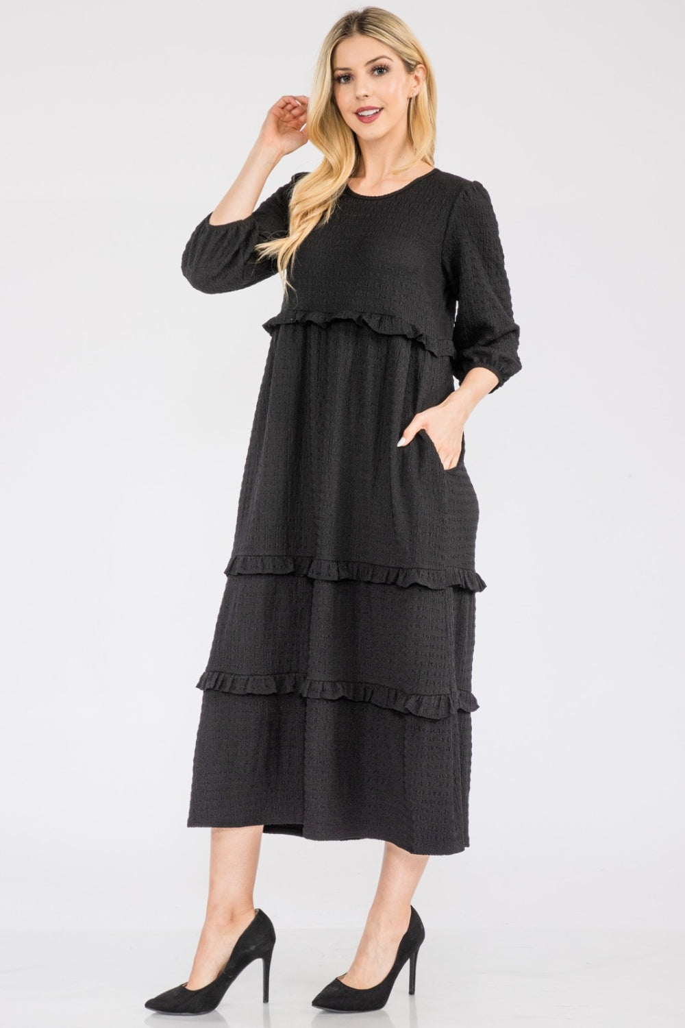 Celeste Full Size Tiered-Ruffle Midi Dress - Stormyjay