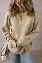 Parchment Solid Fleece Loose Crew Neck Sweatshirt - Stormyjay