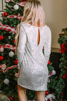 Silvery Sequin Long Sleeve Tie Waist Mini Dress - Stormyjay