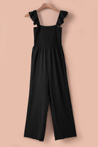 Apricot Smocked Ruffle Strap Pocket Wide Leg Jumpsuit - Stormyjay