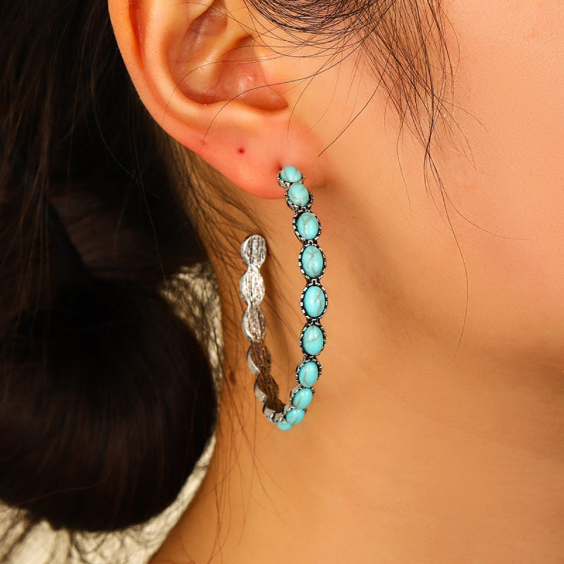 Artificial Turquoise C-Hoop Earrings - Stormyjay