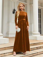 Tie Front Round Neck Long Sleeve Maxi Dress - Stormyjay