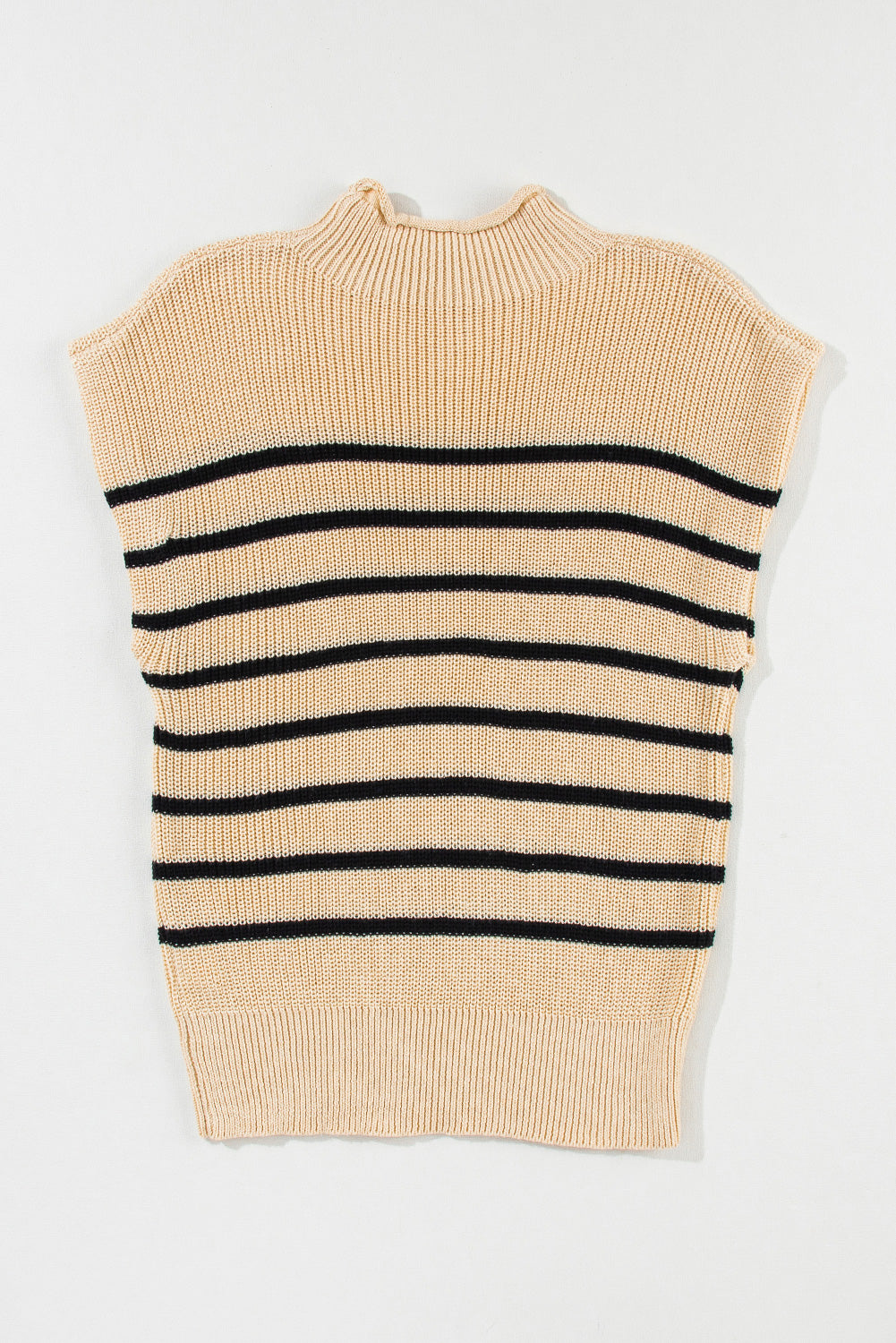 Parchment Striped Knit Mock Neck Short Sleeve Sweater - Stormyjay