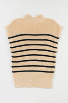 Parchment Striped Knit Mock Neck Short Sleeve Sweater - Stormyjay