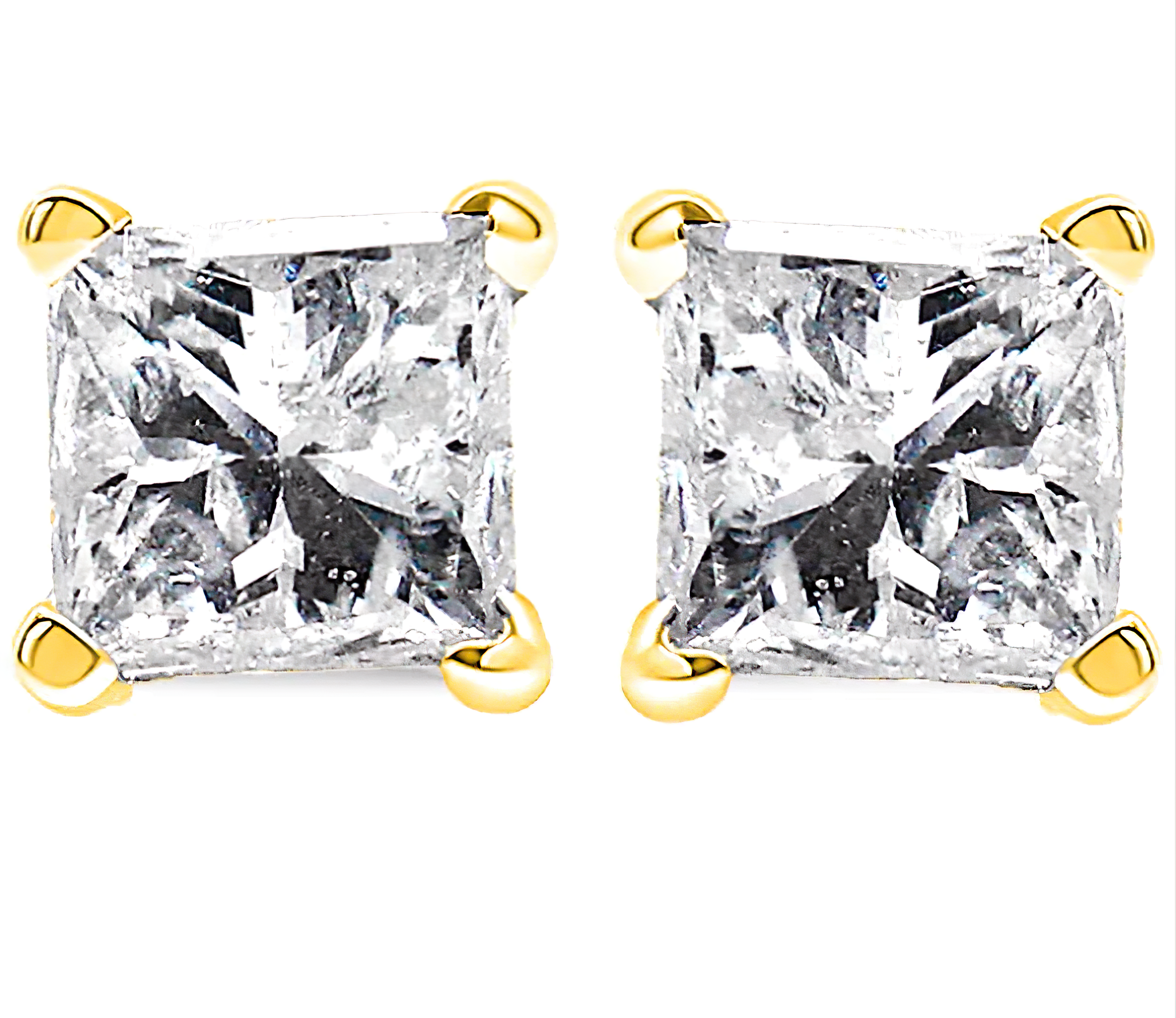 10K Yellow Gold 3/4 Cttw Princess-Cut Square Near Colorless Diamond Classic 4-Prong Solitaire Stud Earrings (J-K Color, I2-I3 Clarity) - Stormyjay