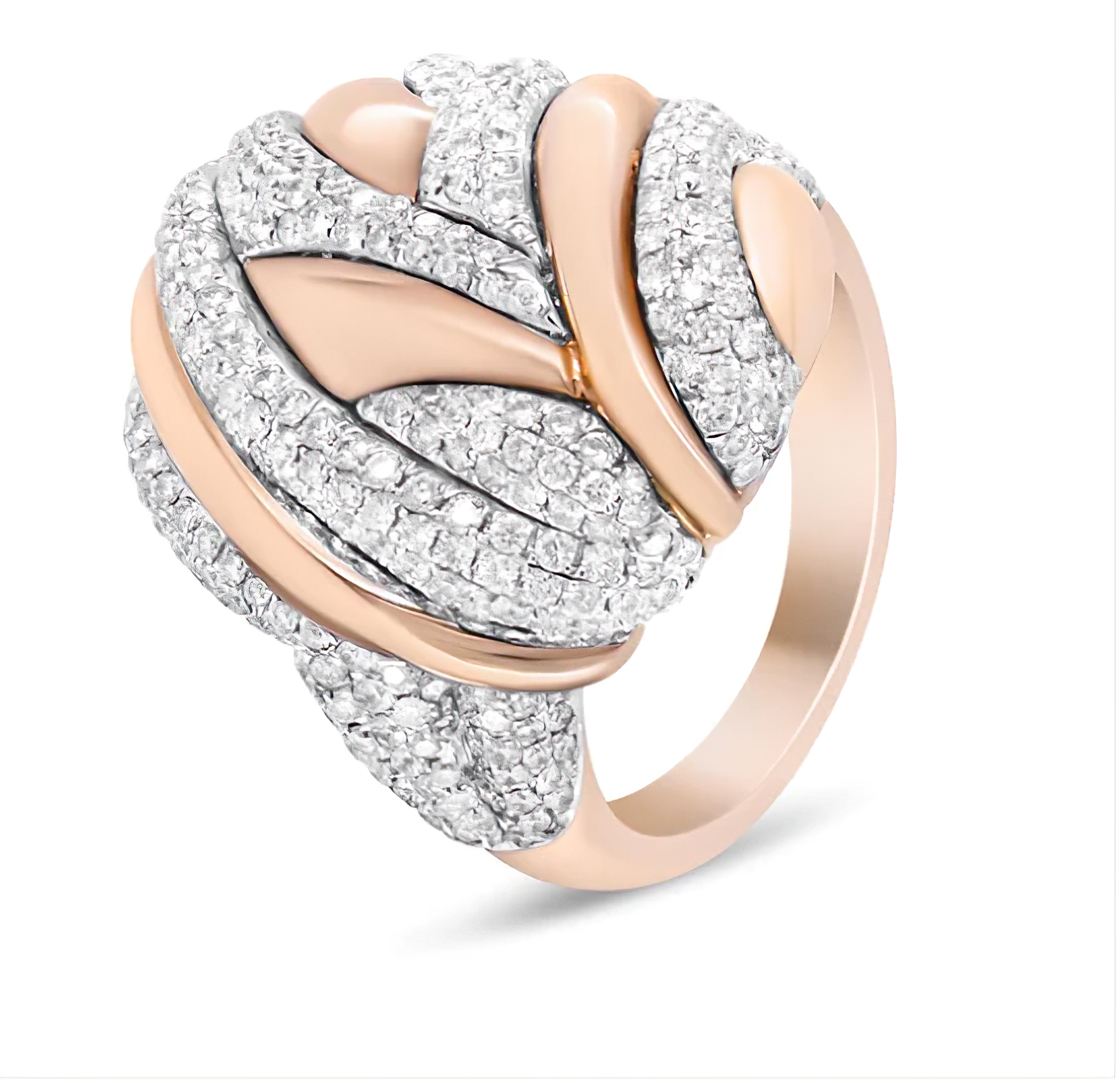 18K Rose and White Gold 1 7/8 Cttw Diamond and Gold Textured Dome Cocktail Ring (F-G Color, VS1-VS2 Clarity) - Stormyjay