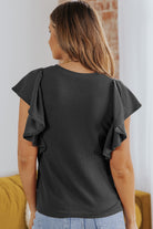 Black Textured Butterfly Sleeve Summer Top for Women - Stormyjay