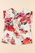 Red Floral Print Short Sleeve Blouse for Women - Stormyjay