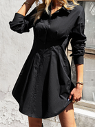 Slim Waist Pleated Shirt Dress  HWWK3TLQNZ - Stormyjay