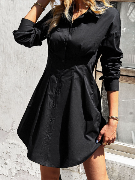 Slim Waist Pleated Shirt Dress  HWWK3TLQNZ - Stormyjay