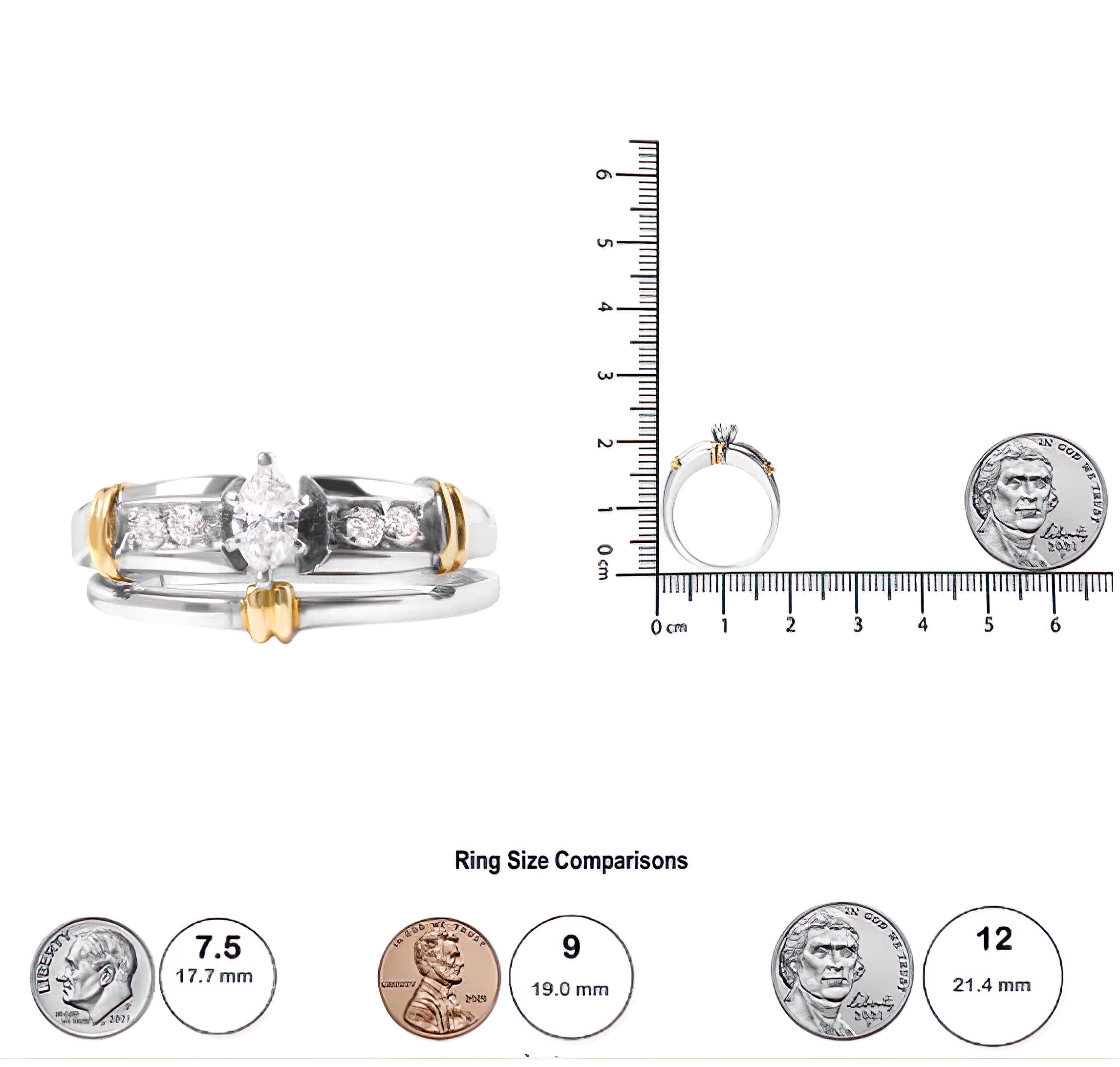 14K Yellow and White Gold 1/3 Cttw Marquise Diamond Cocktail Engagement Ring Set (H-I Color, SI1-SI2 Clarity) - Stormyjay