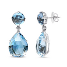 18K White Gold 1/5 Cttw Diamond with Round London Blue Topaz and 20 x 15mm Pear Cut Sky Blue Topaz Gemstone Dangle Earring (G-H Color, SI1-SI2 Clarity) - Stormyjay