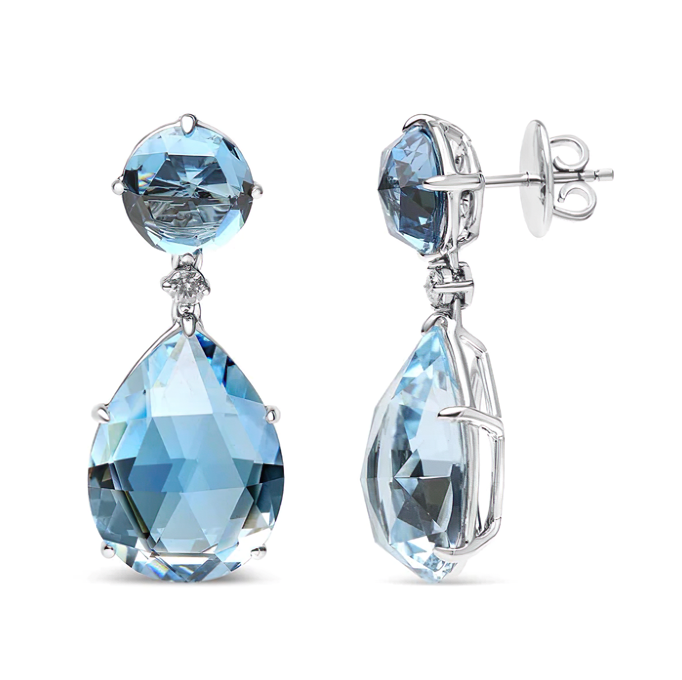 18K White Gold 1/5 Cttw Diamond with Round London Blue Topaz and 20 x 15mm Pear Cut Sky Blue Topaz Gemstone Dangle Earring (G-H Color, SI1-SI2 Clarity) - Stormyjay