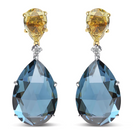 18K White and Yellow Gold 1/5 Cttw Diamond with Pear Cut Lemon Quartz and Pear Cut London Blue Topaz Gemstone Dangle Earring (G-H Color, SI1-SI2 Clarity) - Stormyjay