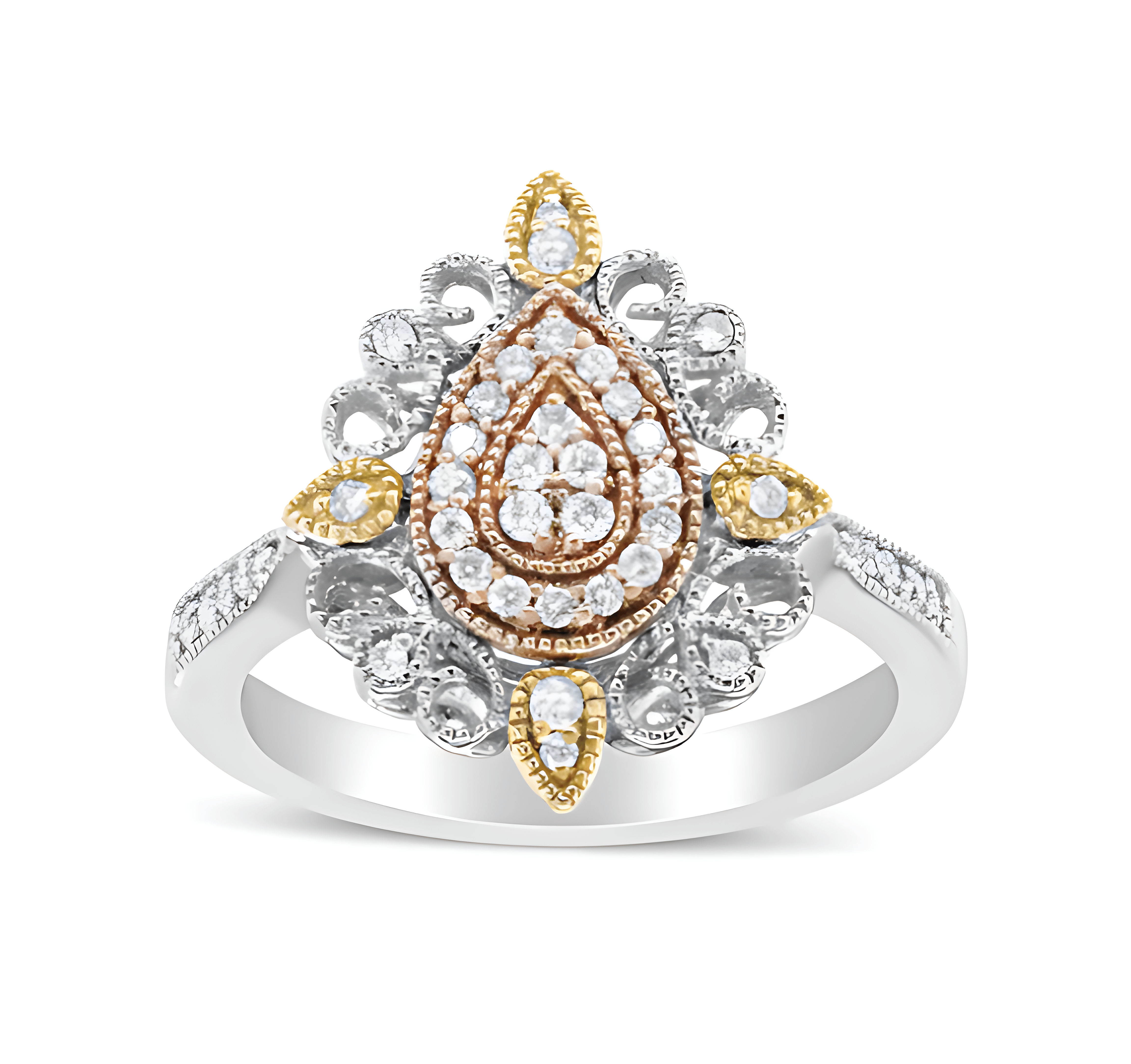 14K Tri Gold 1/4 Cttw Diamond Art Deco Style Halo Cocktail Ring (H-I Color, VS1-VS2 Clarity) - Stormyjay