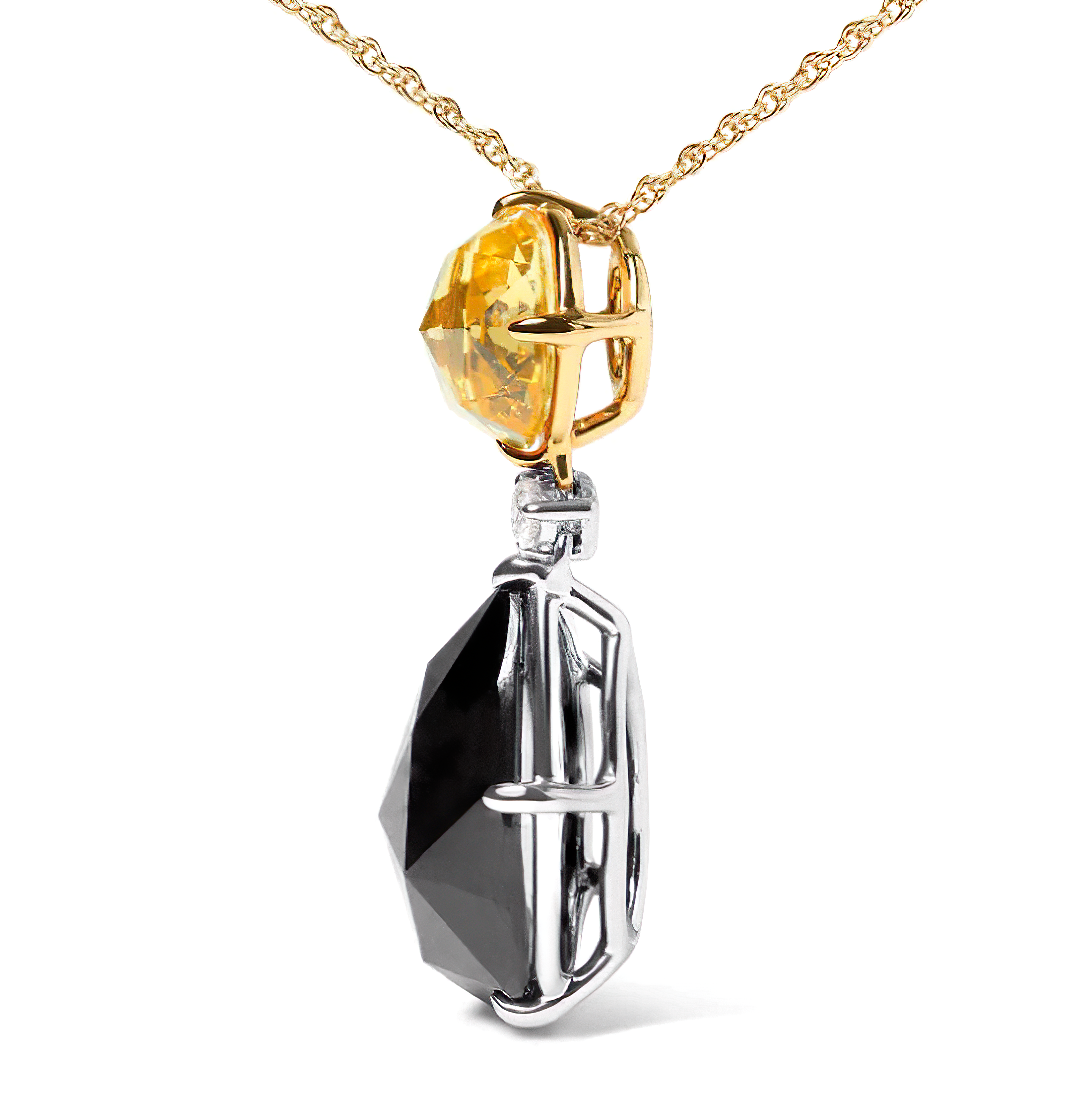 18K White and Yellow Gold Diamond Accent and Round Yellow Citrine and Pear Cut Black Onyx Dangle Drop 18" Pendant Necklace (G-H Color, SI1-SI2 Clarity) - Stormyjay