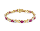 14K Yellow Gold 1/4 Cttw Diamond and Oval Red Ruby Alternating X Link Bracelet (I-J Color, I3 Clarity) - Stormyjay