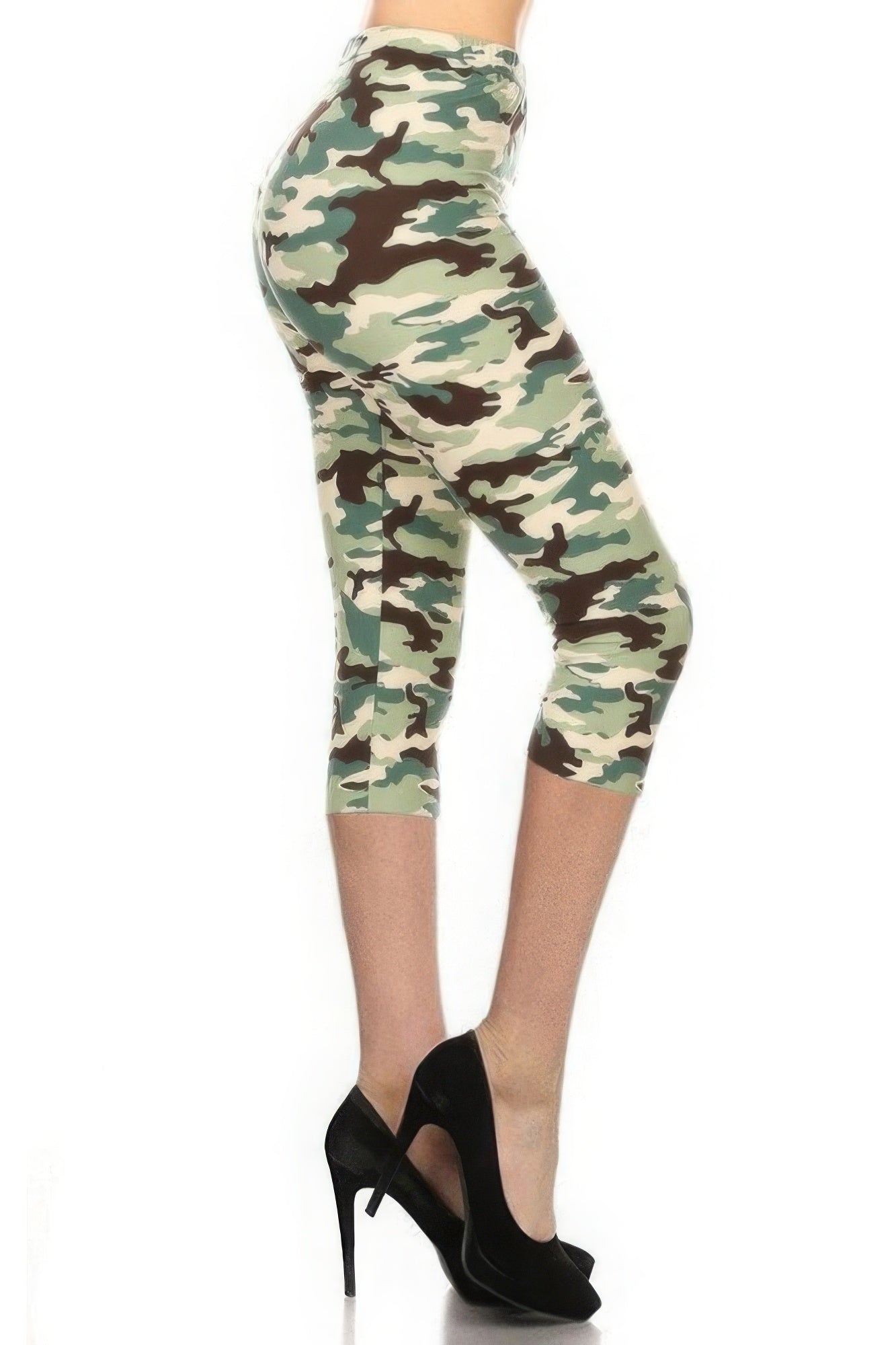 Camo Printed Lined Knit Capri Legging With Elastic Waistband - Stormyjay