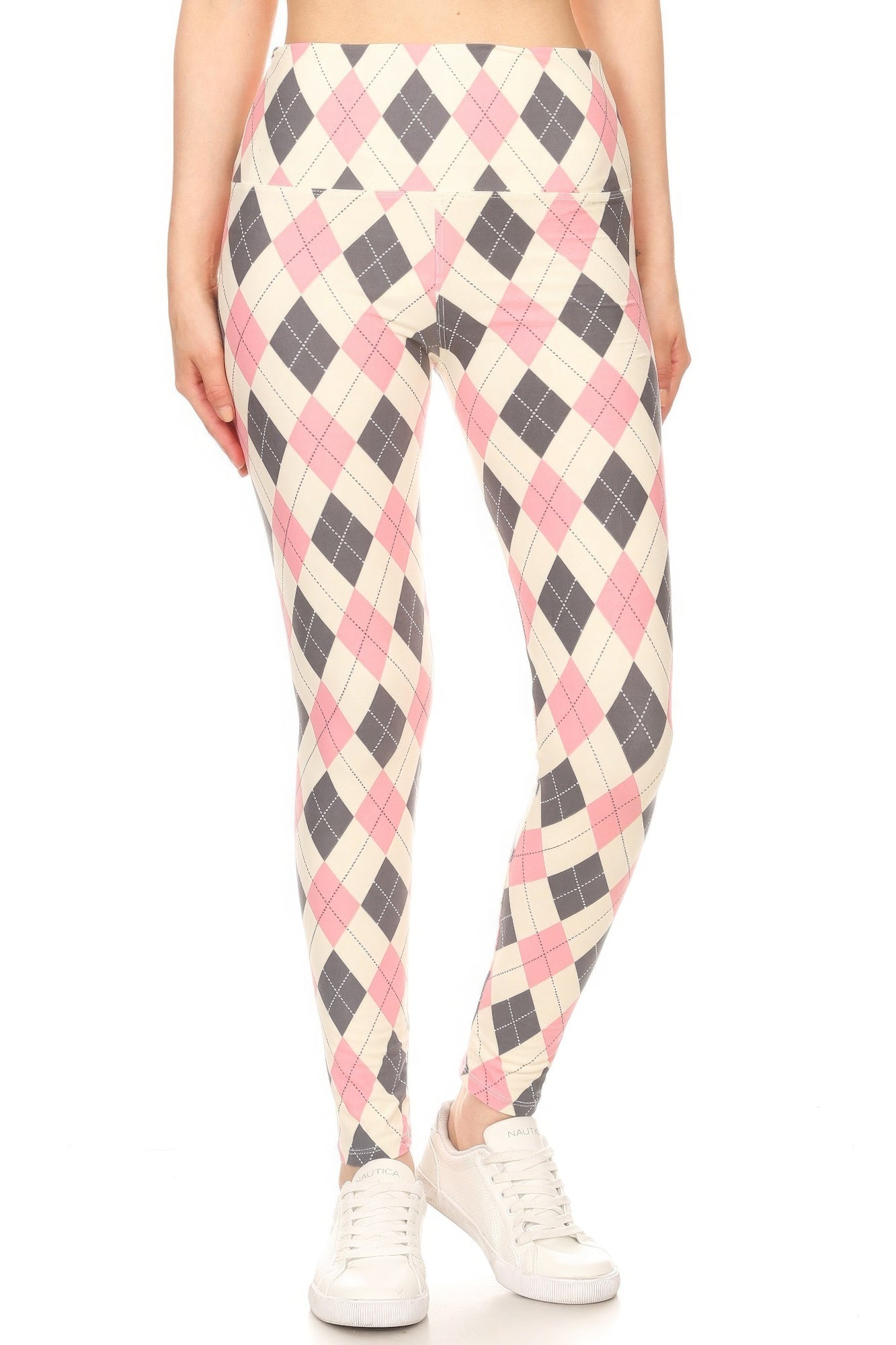 5-inch Long Yoga Style Banded Lined Argyle Printed Knit Legging With High Waist - Stormyjay