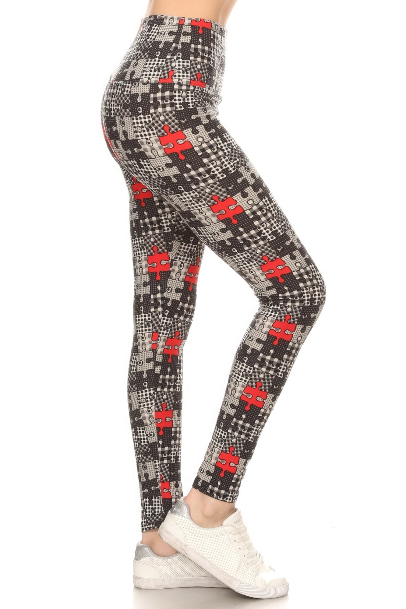 5-inch Long Yoga Style Banded Lined Puzzle Printed Knit Legging With High Waist - Stormyjay