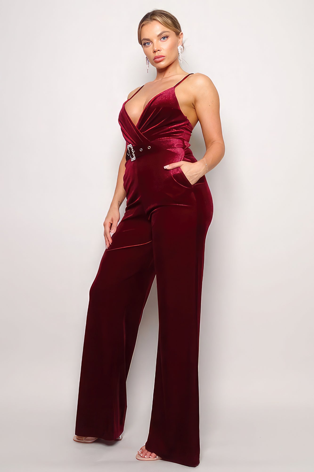 Samba Rhinestone Belt Velvet Jumpsuit - Stormyjay