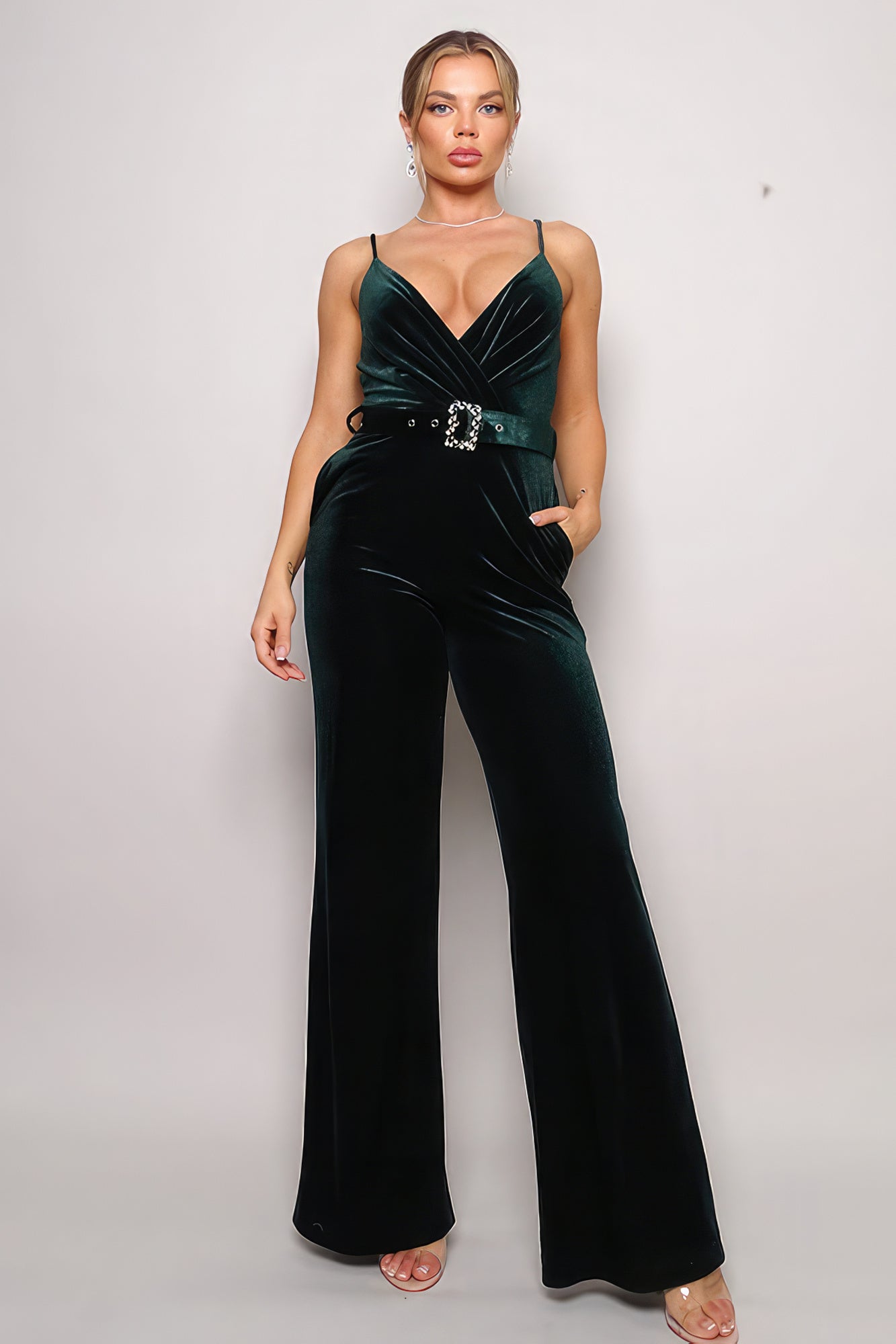 Samba Rhinestone Belt Velvet Jumpsuit - Stormyjay