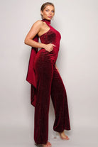 Scarf Top Glitter Velvet Jumpsuit - Stormyjay