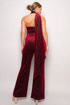 Scarf Top Glitter Velvet Jumpsuit - Stormyjay